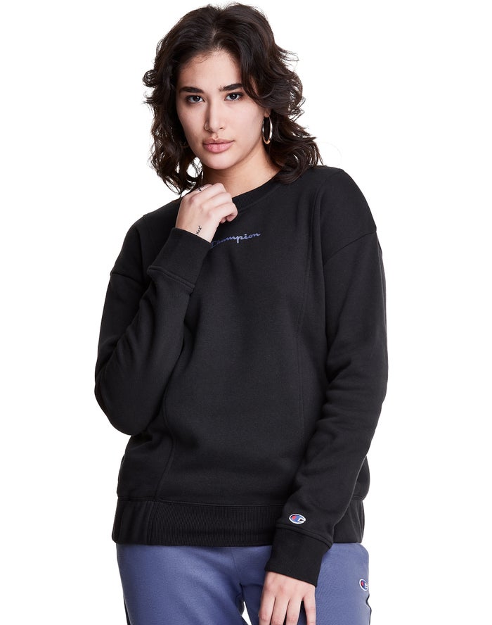 Champion Sweatshirt Dames - Zwart - Fleece Crew ( 312748-DHE )